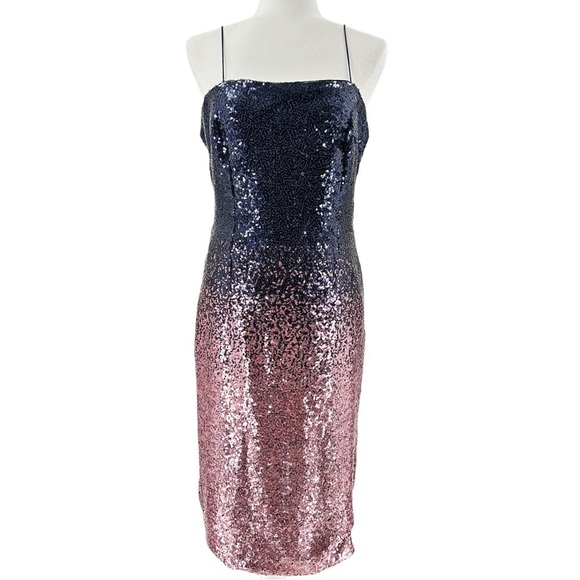 Alexia Admor Ombre Sequin Navy Pink Cocktail Midi Dress NWT Size 12 - Picture 5 of 15